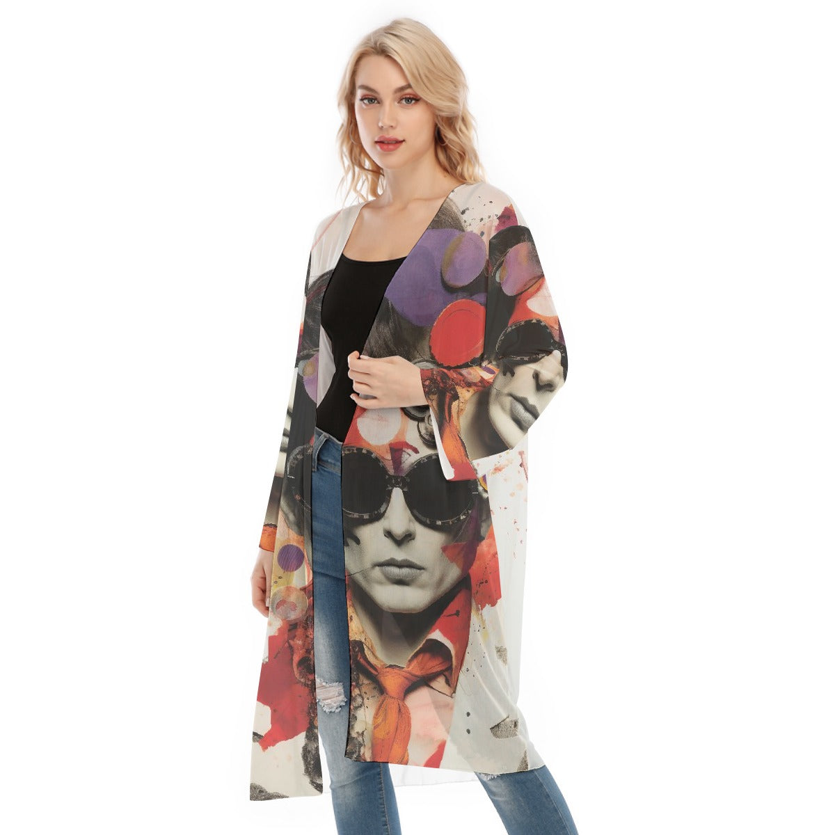 All- Over Print Women's Long Sleeve Mesh Cardigan