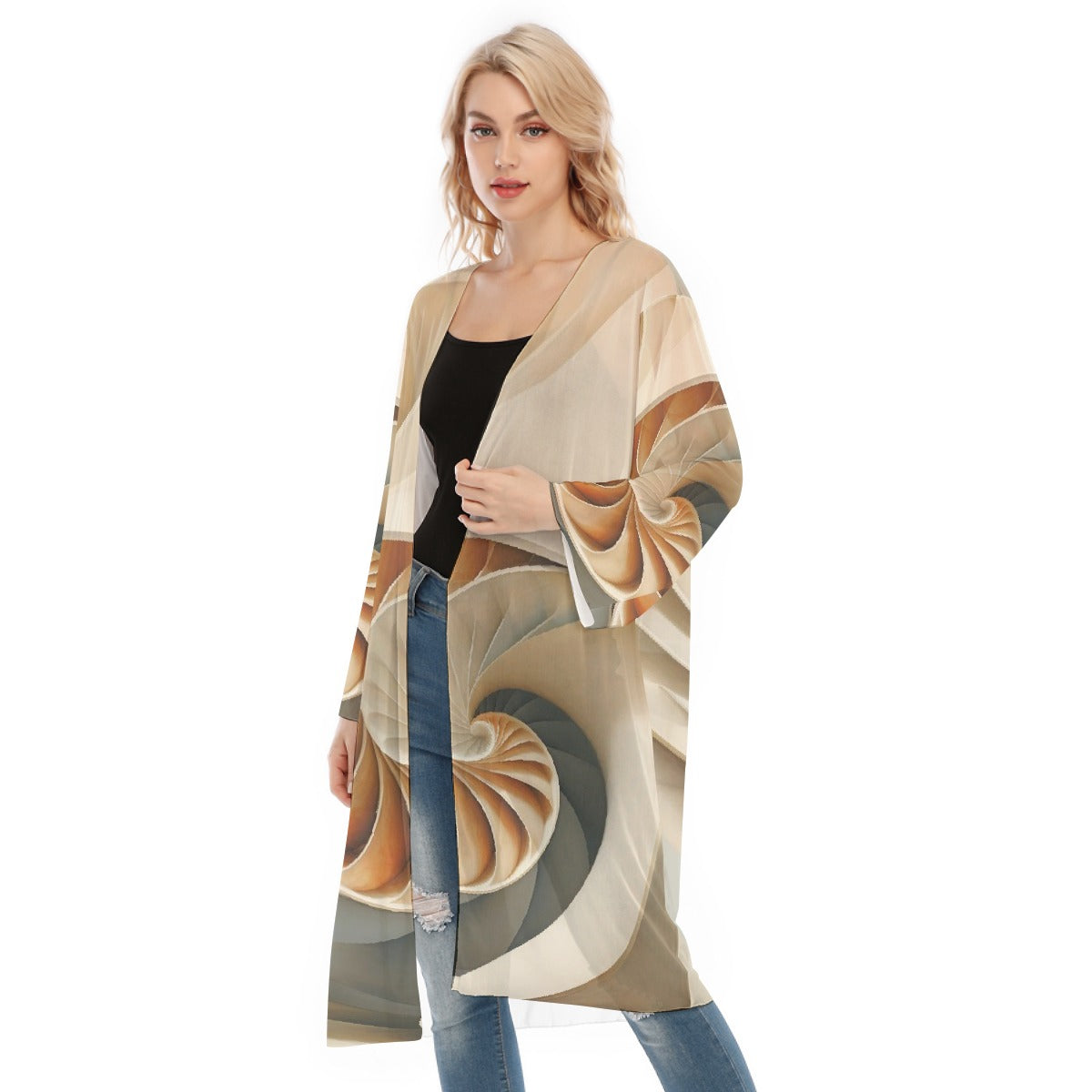 All- Over Print Women's Long Sleeve Mesh Cardigan