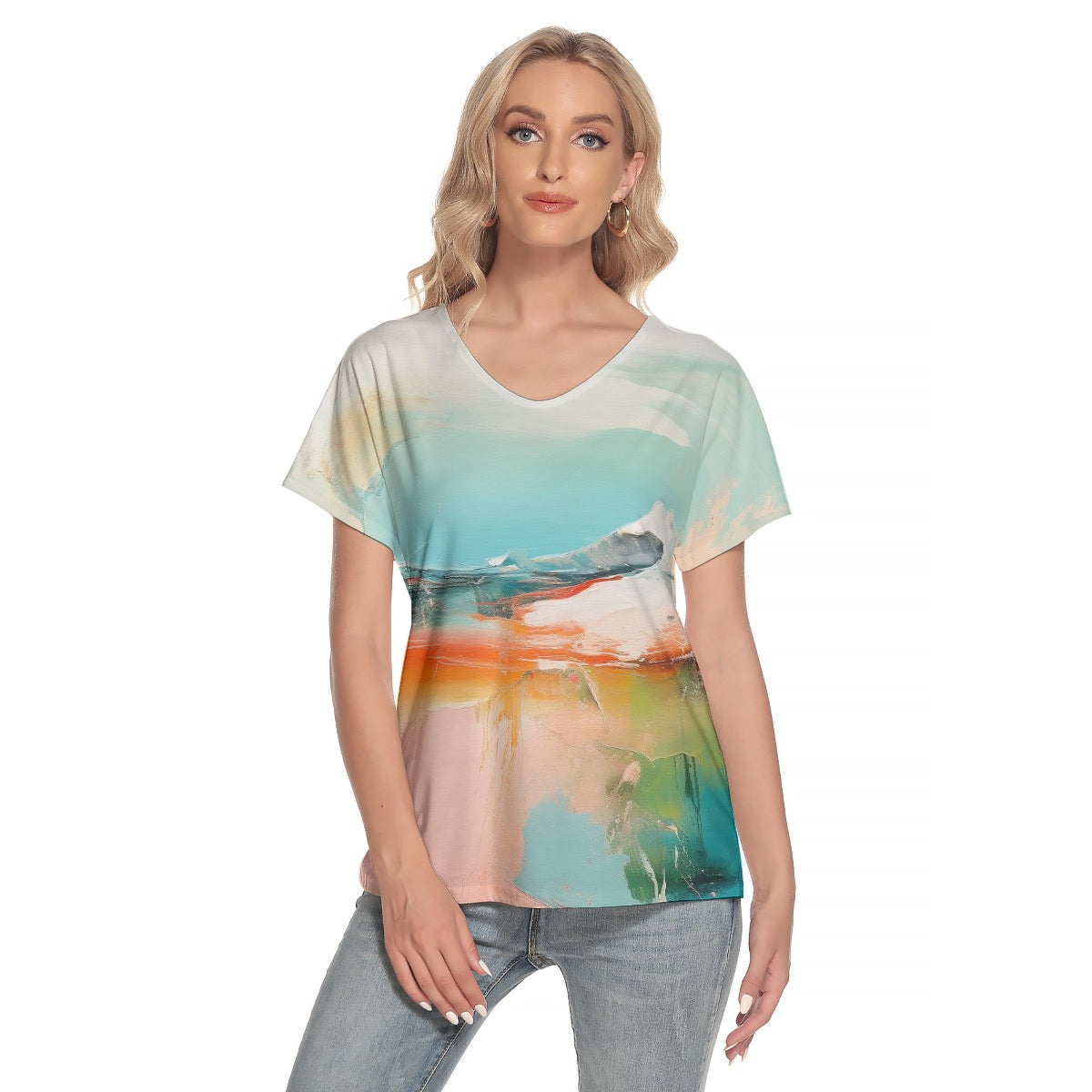 All-Over Print Women's Loose V-neck Short Sleeve T-shirt