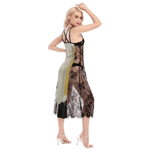 All-Over Print Women's Lace Cami Cross Back Dress