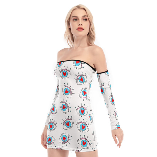 All-Over Print Women's Off-shoulder Back Lace-up Dress