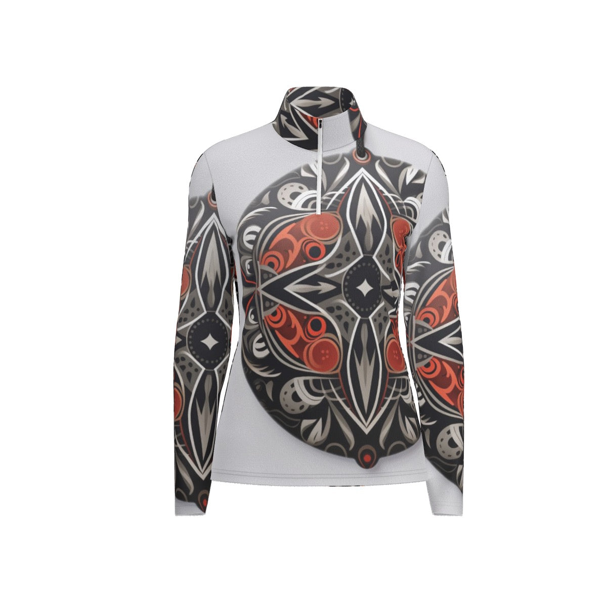 All-Over Print Women's Sports Collar Jersey With Long Sleeve