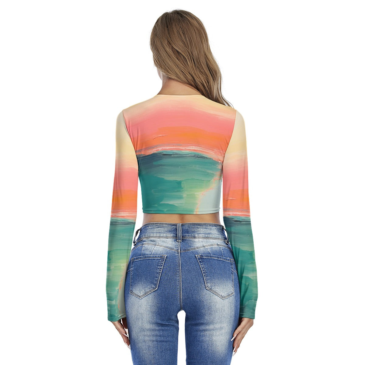 All-Over Print Women's Round Neck Crop Top T-Shirt