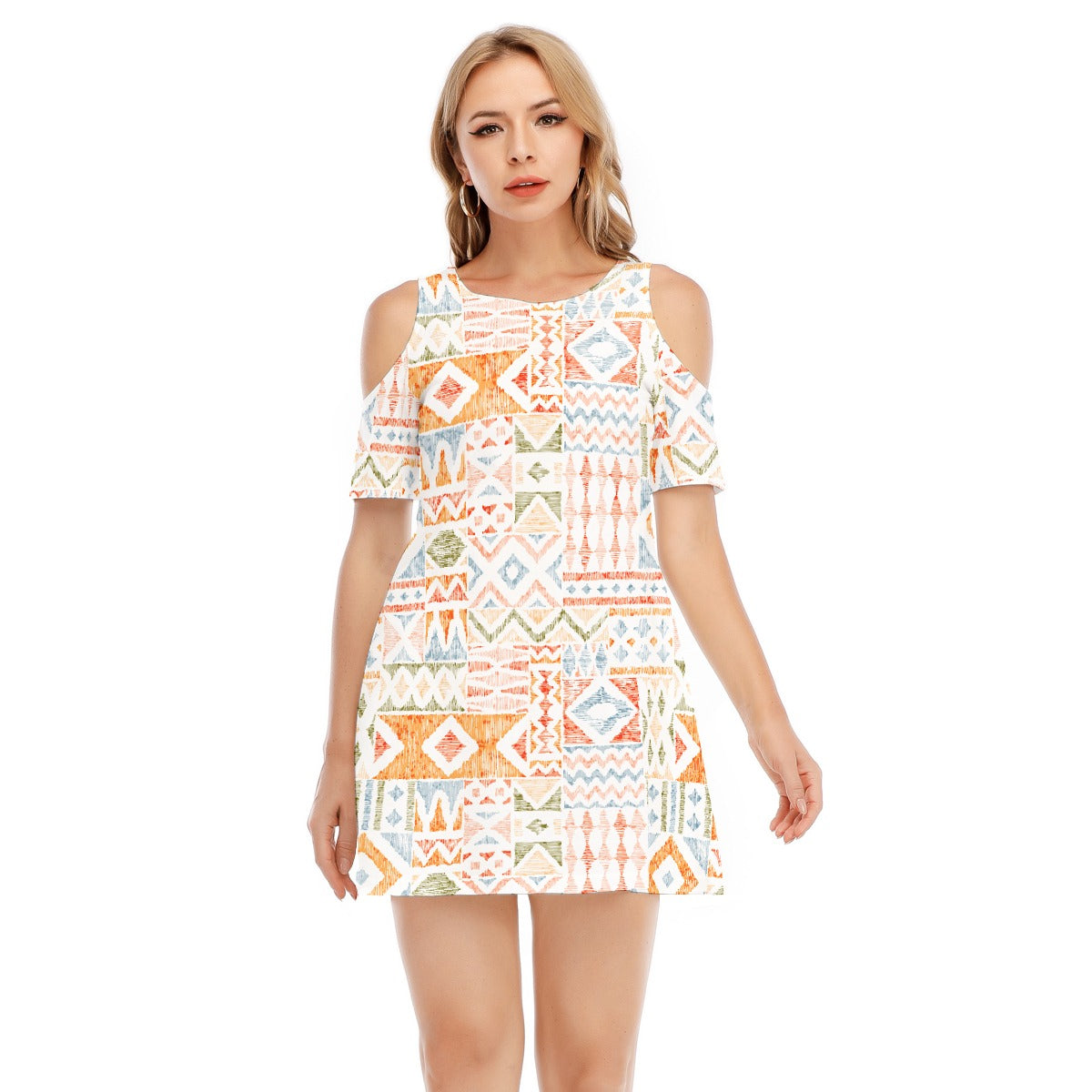 All-Over Print Women's Cold Shoulder Dress | 190GSM Cotton