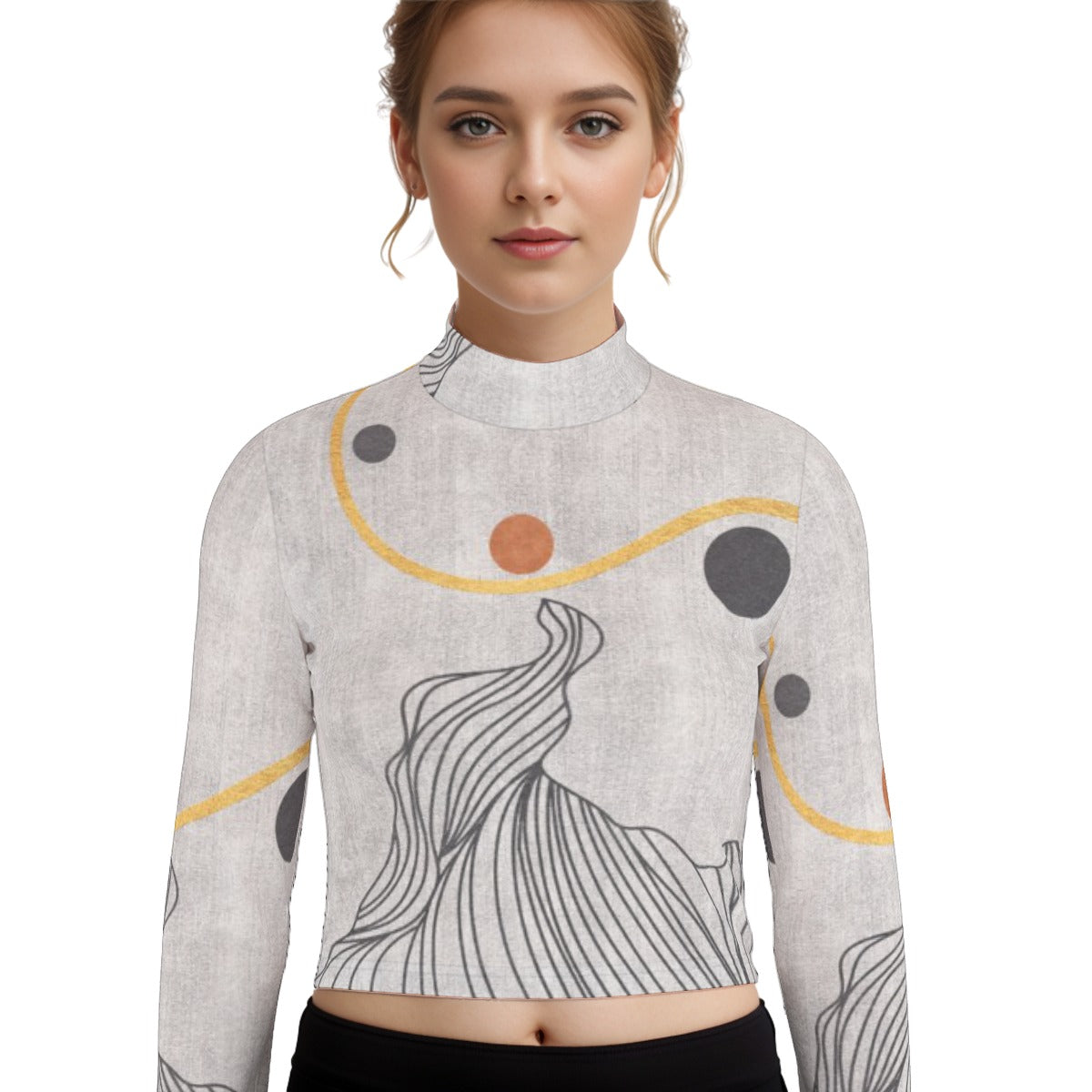 Eco-Friendly All-Over Print Women's Turtleneck T-shirt With Long Sleeve