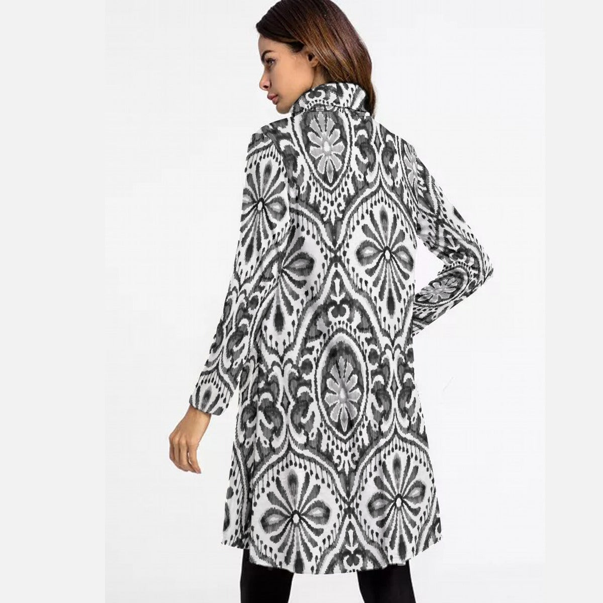 All-Over Print Women's High Neck Dress With Long Sleeve