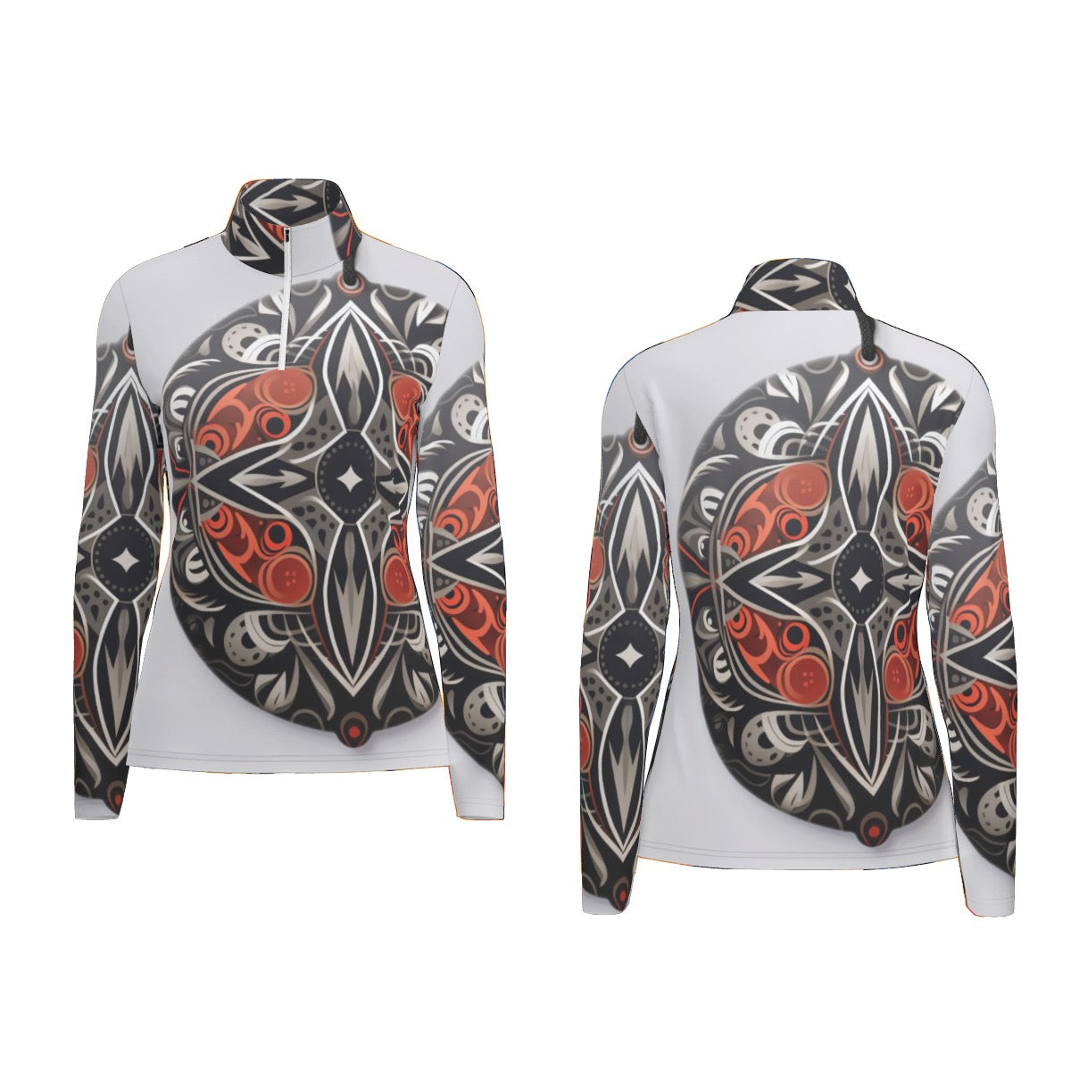 All-Over Print Women's Sports Collar Jersey With Long Sleeve