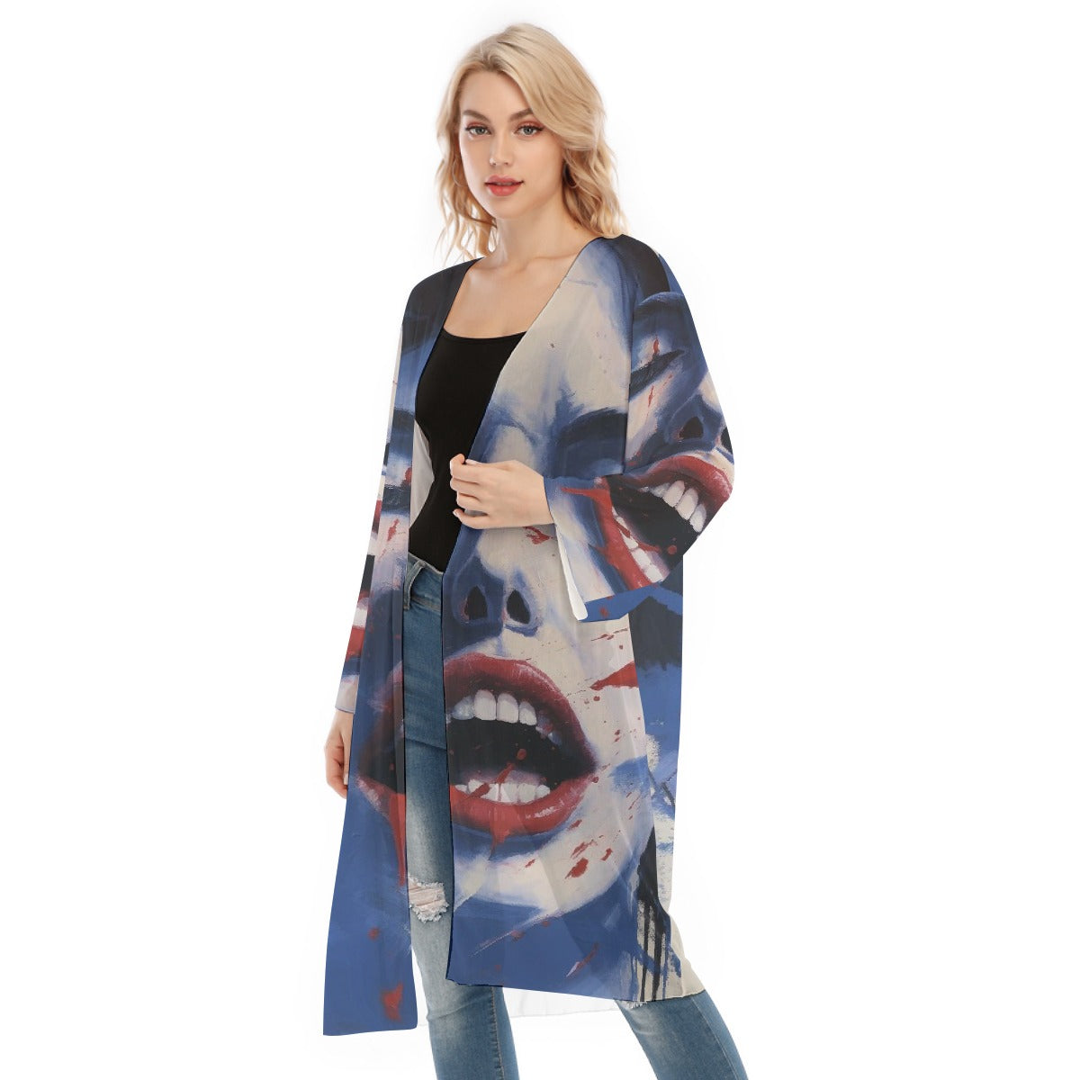 All- Over Print Women's Long Sleeve Mesh Cardigan