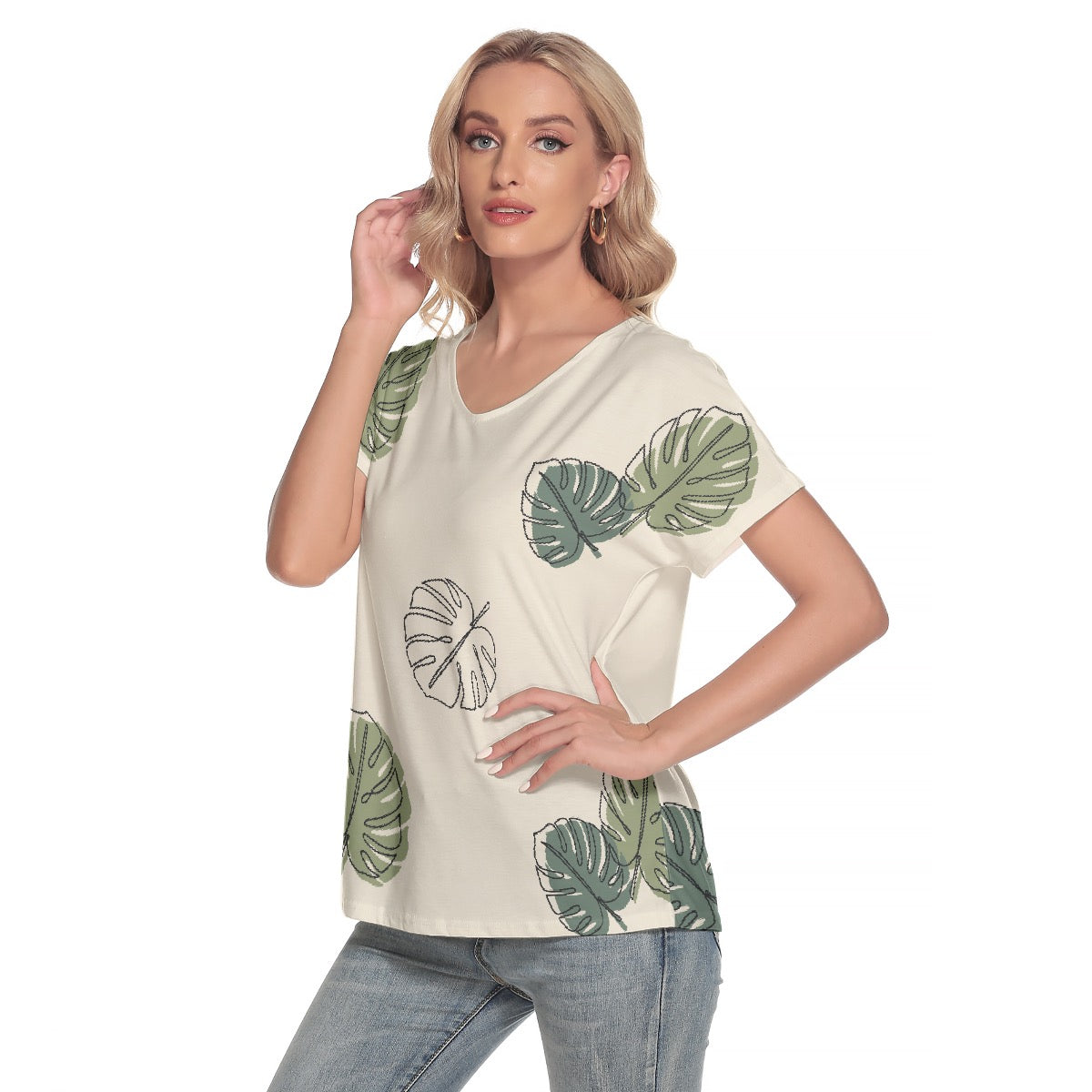 All-Over Print Women's Loose V-neck Short Sleeve T-shirt