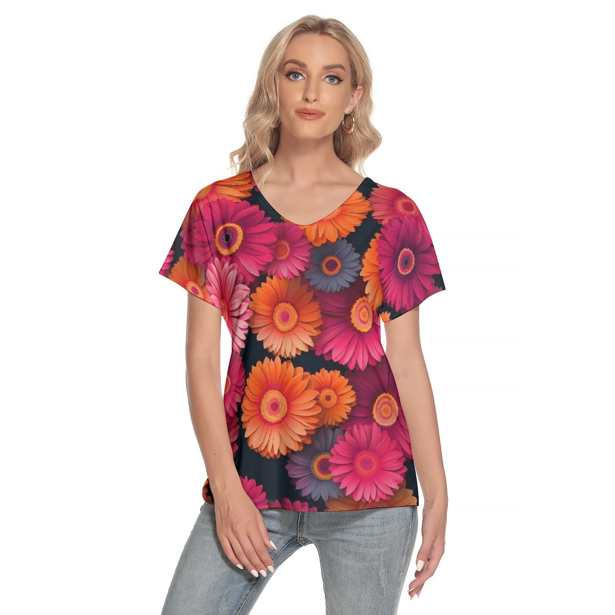 All-Over Print Women's Loose V-neck Short Sleeve T-shirt