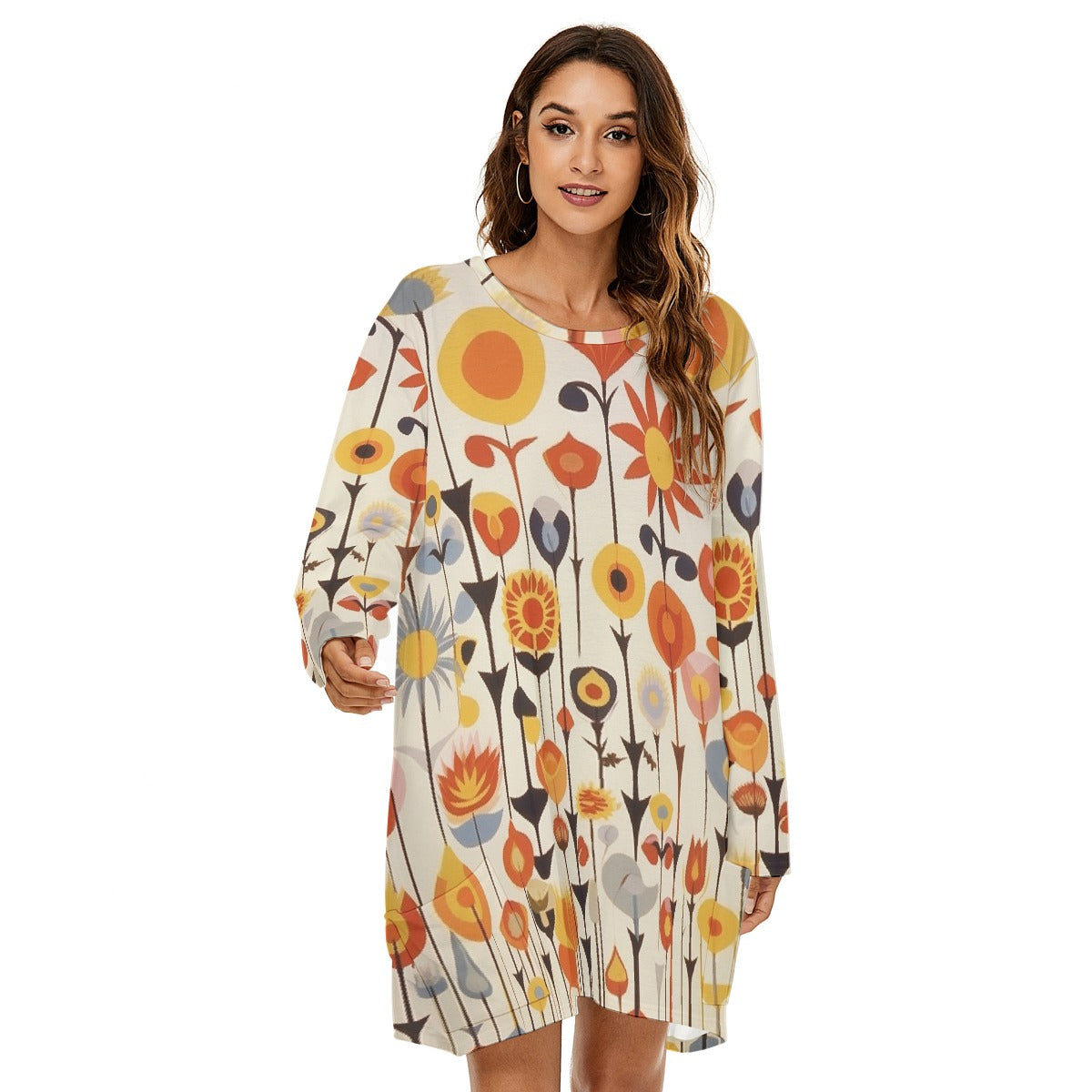 All-Over Print  Women's Loose Crew Neck Dress