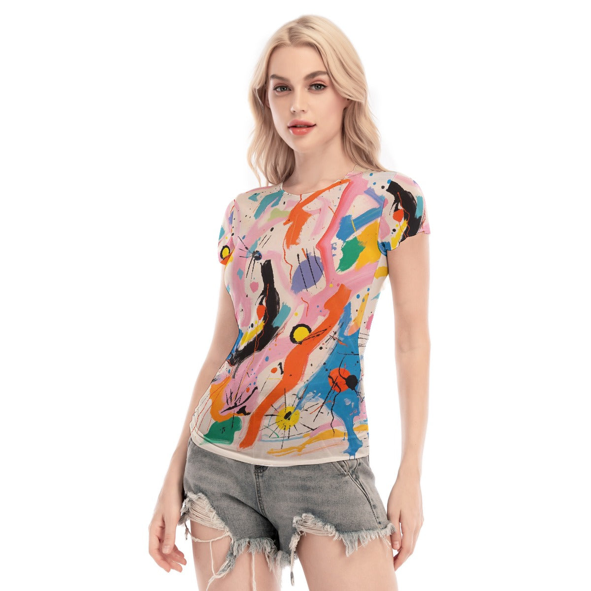 All-Over Print Women's Short Sleeve Mesh Blouse