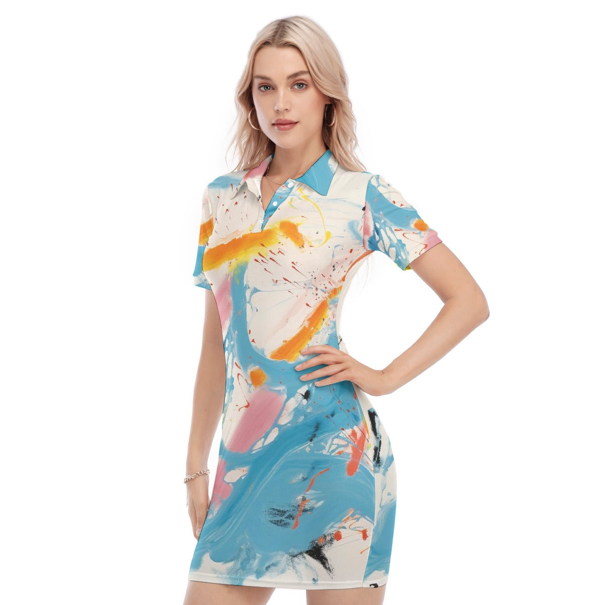 All-Over Print Women's Polo Collar Dress