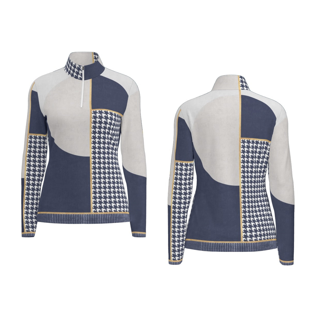 All-Over Print Women's Sports Collar Jersey With Long Sleeve