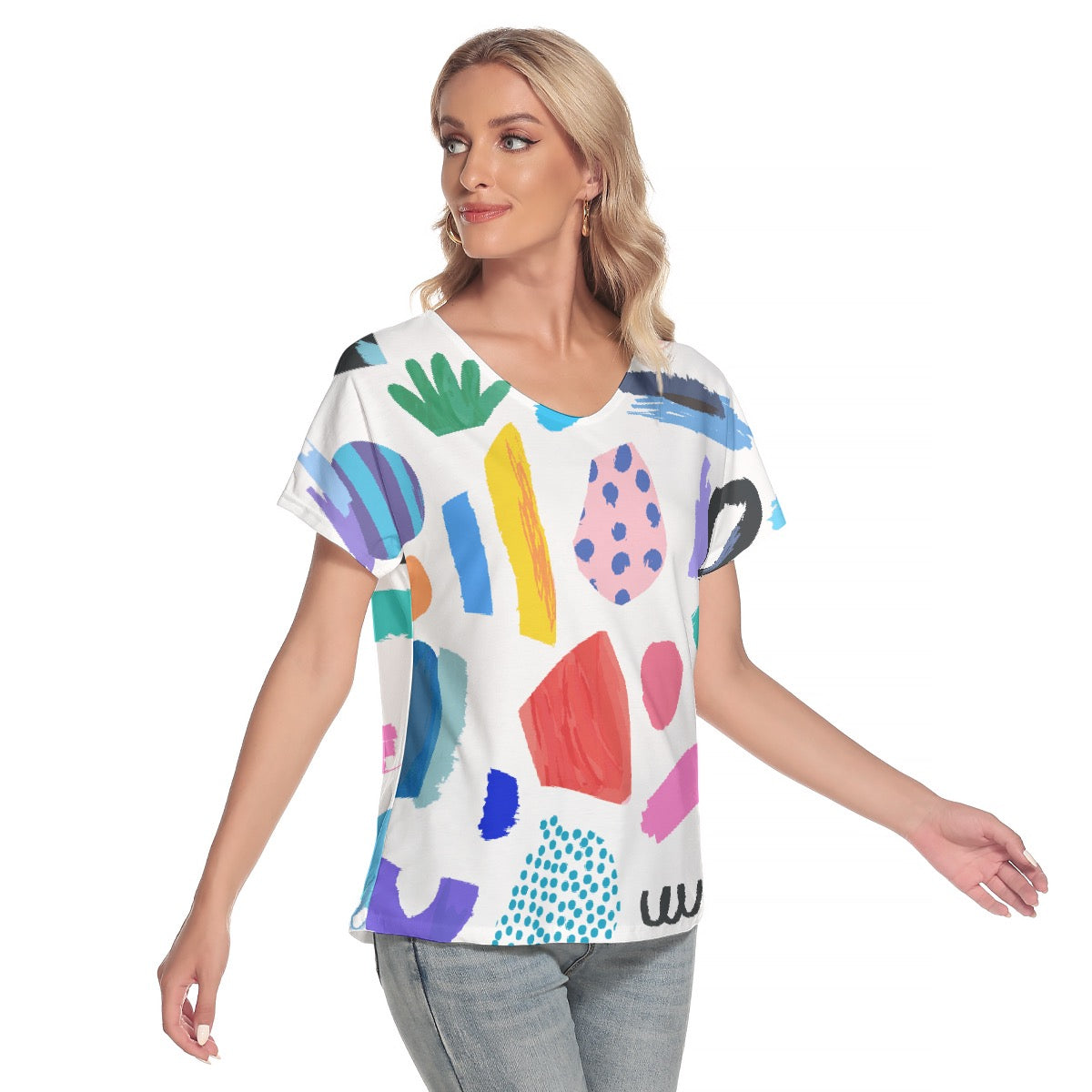 All-Over Print Women's Loose V-neck Short Sleeve T-shirt