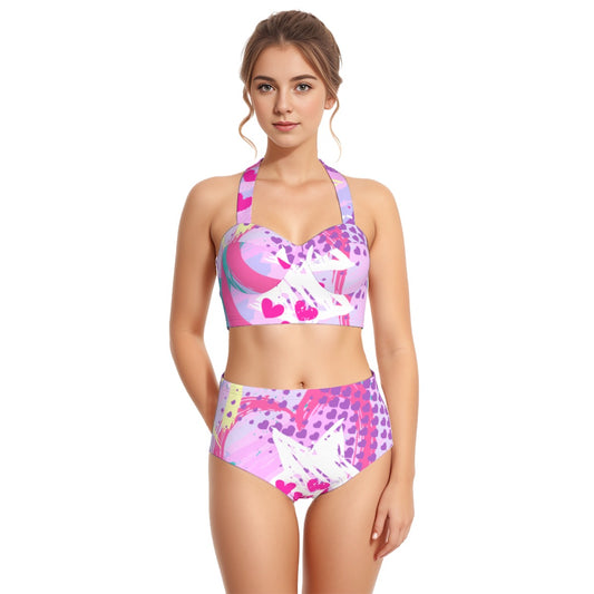 All-Over Print Women's Swimsuit Set With Halter