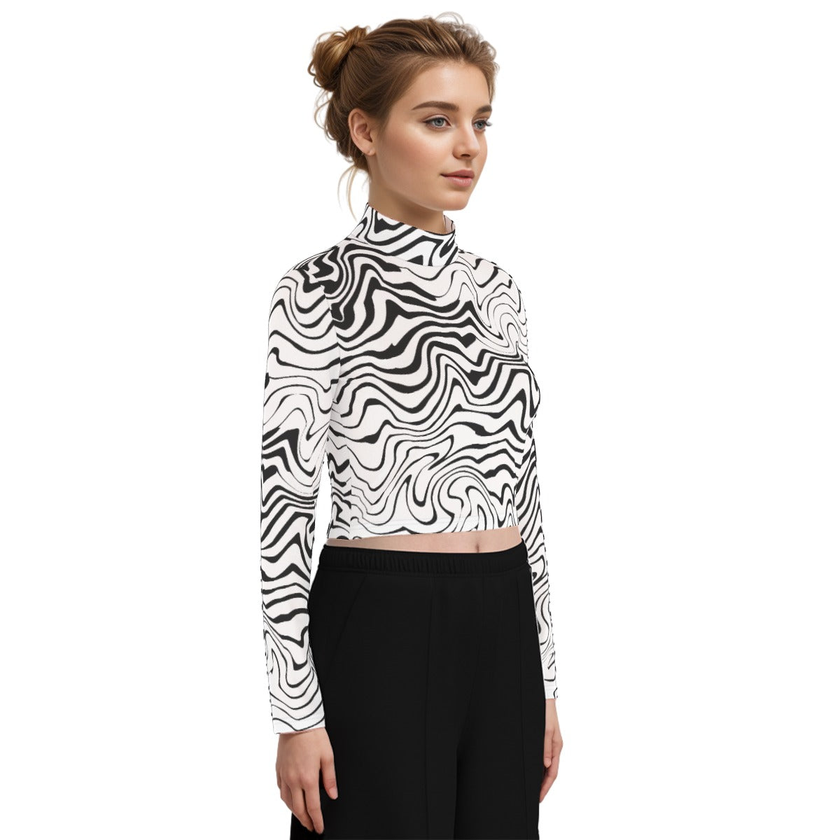 Eco-Friendly All-Over Print Women's Turtleneck T-shirt With Long Sleeve