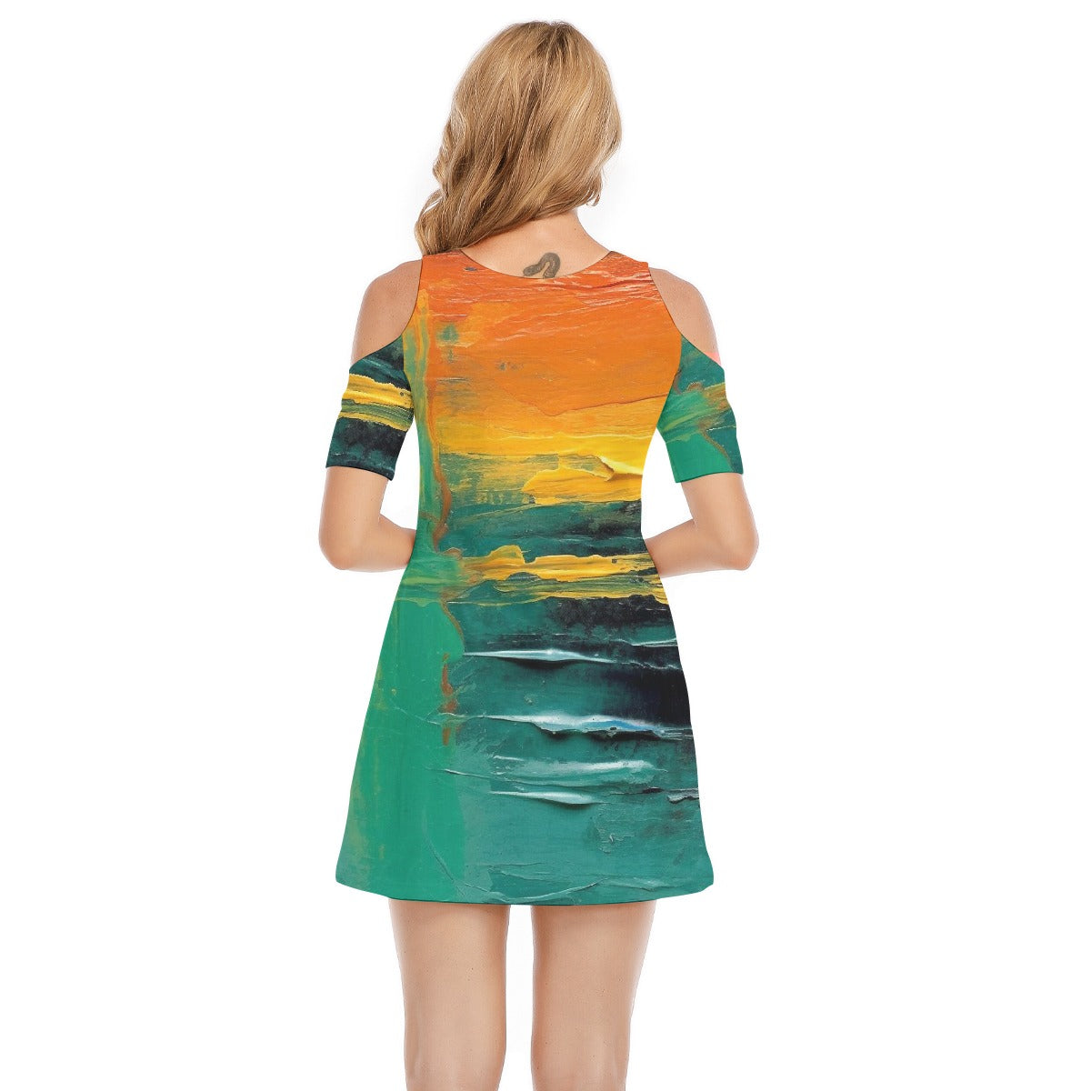 All-Over Print Women's Cold Shoulder Dress | 190GSM Cotton