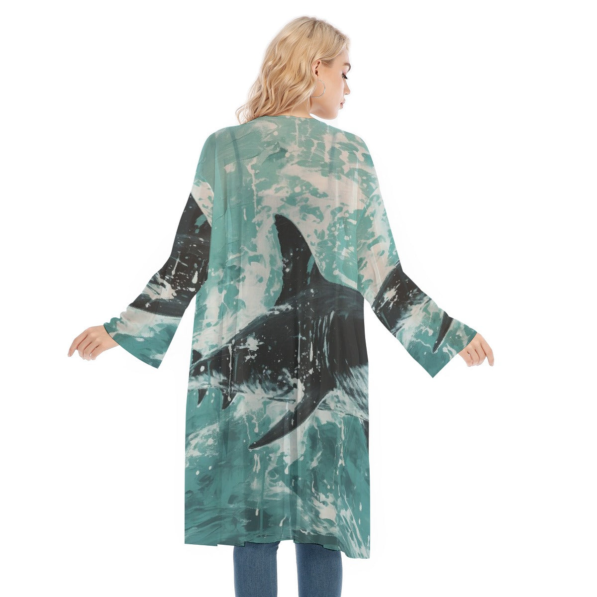 All- Over Print Women's Long Sleeve Mesh Cardigan