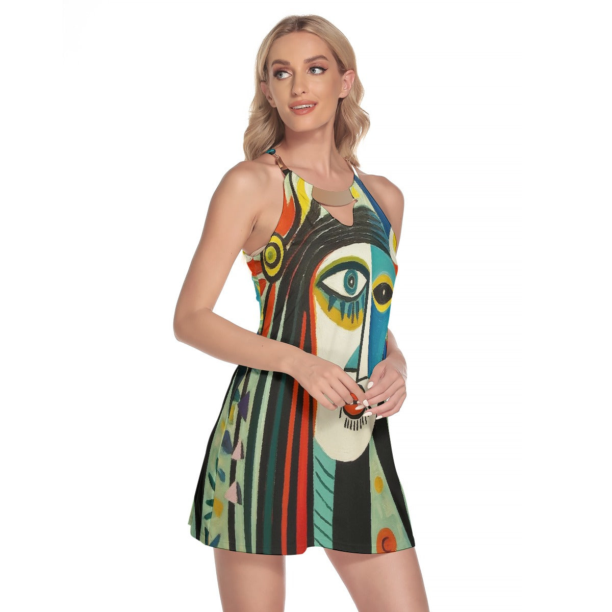 All-Over Print Women's Round Neck Above Knee Dress