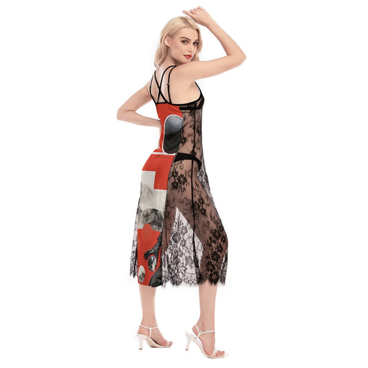 All-Over Print Women's Lace Cami Cross Back Dress