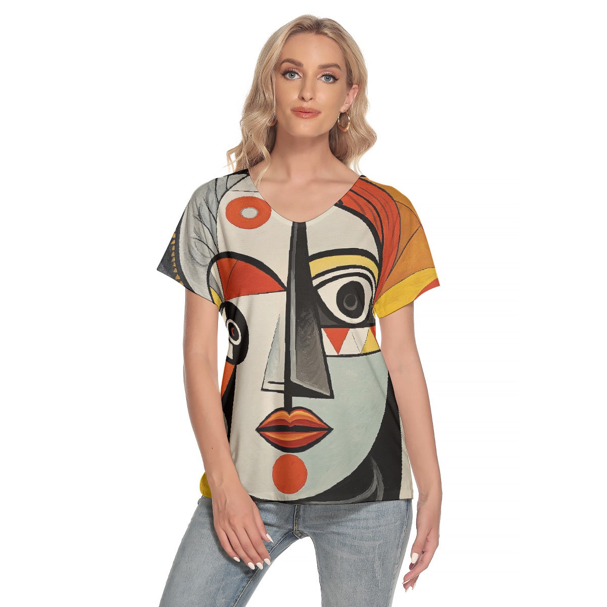 All-Over Print Women's Loose V-neck Short Sleeve T-shirt