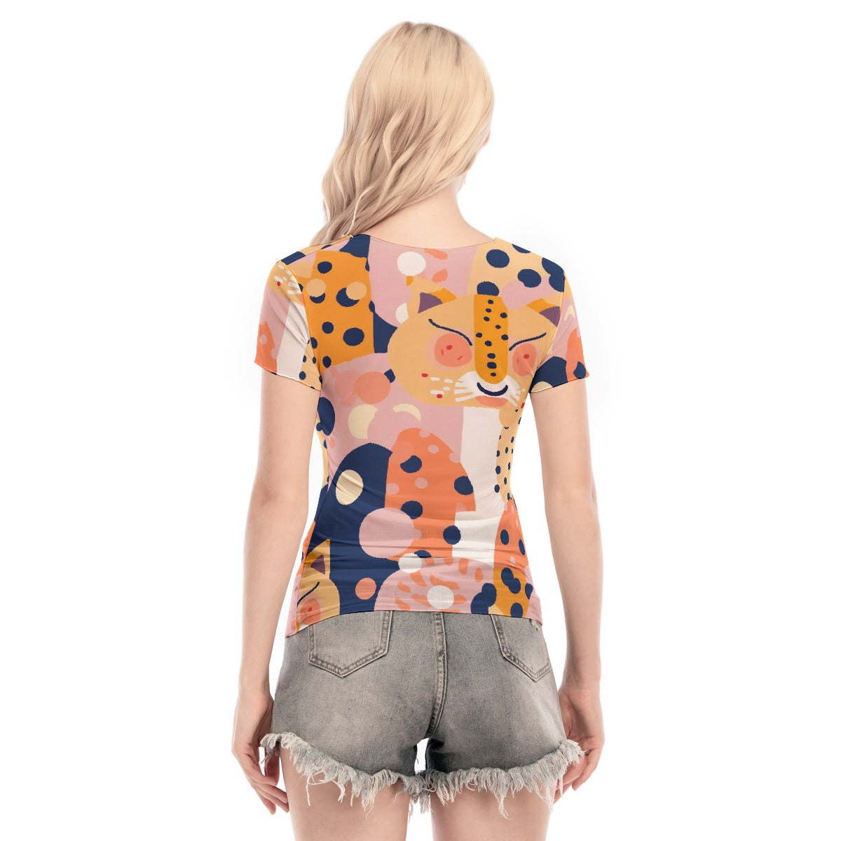 All-Over Print Women's Short Sleeve Mesh Blouse