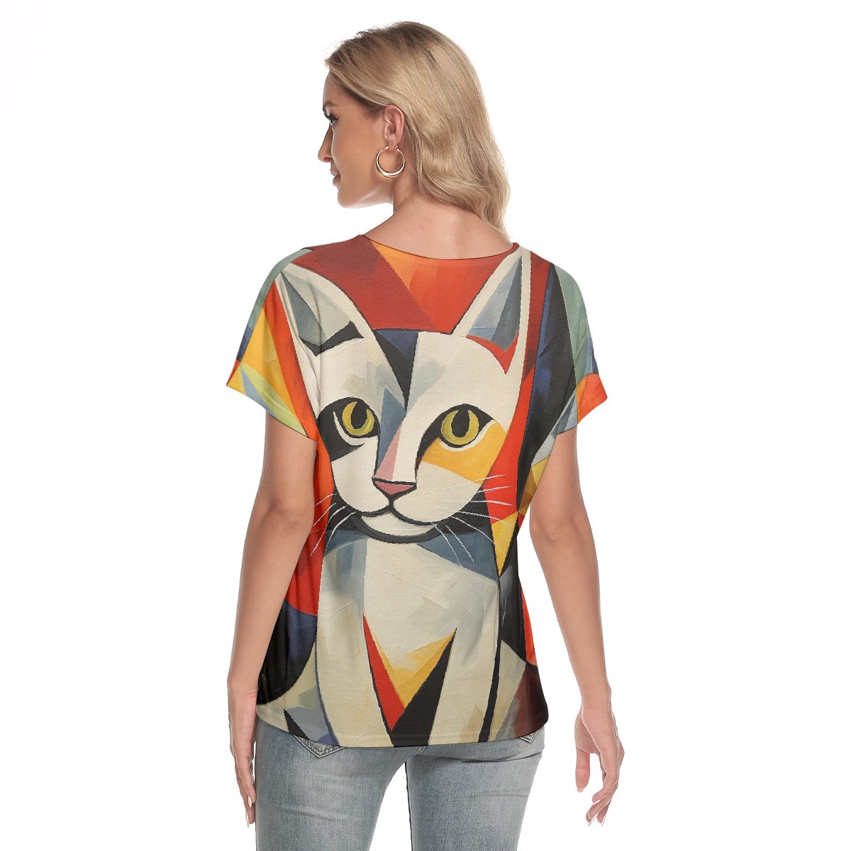 All-Over Print Women's Loose V-neck Short Sleeve T-shirt