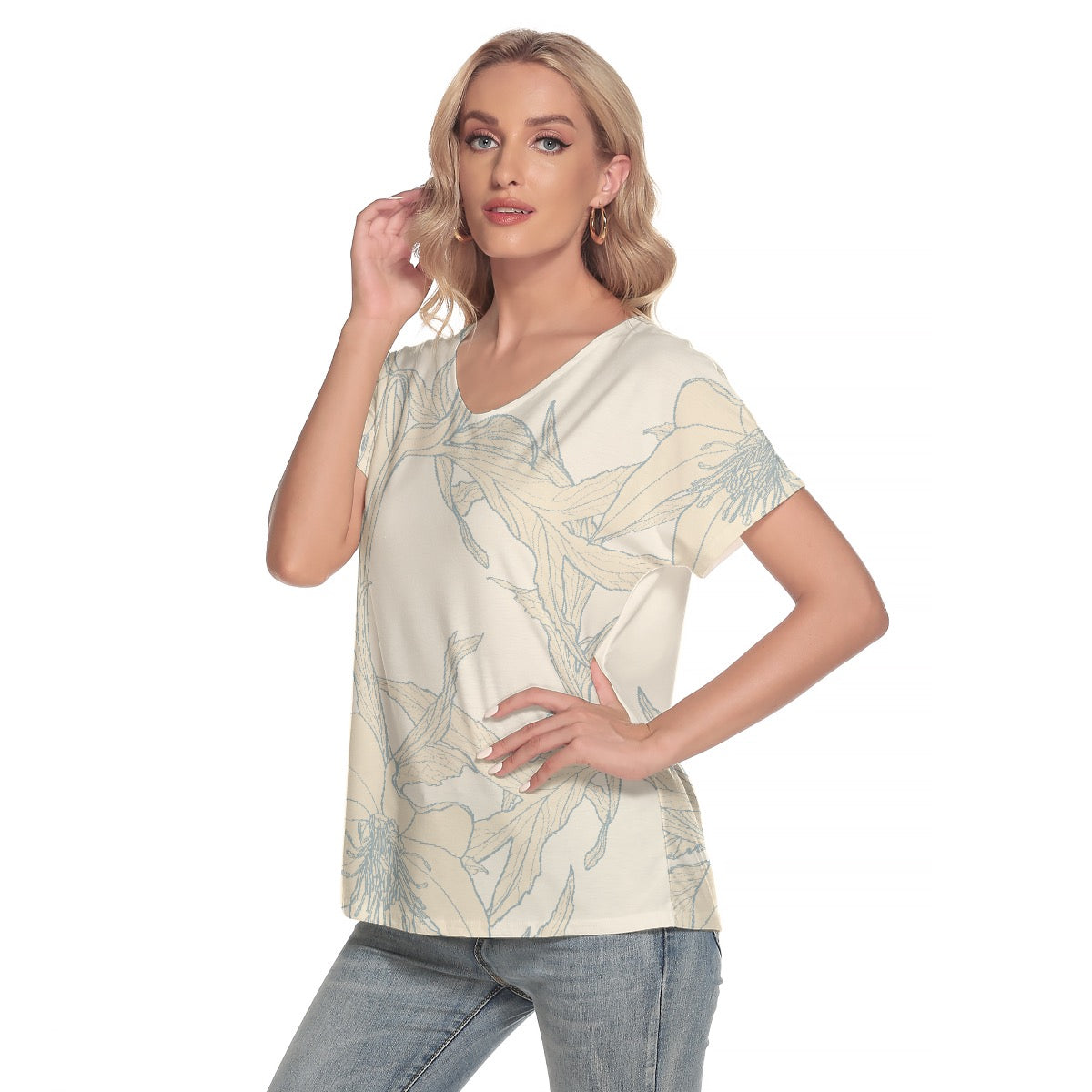 All-Over Print Women's Loose V-neck Short Sleeve T-shirt