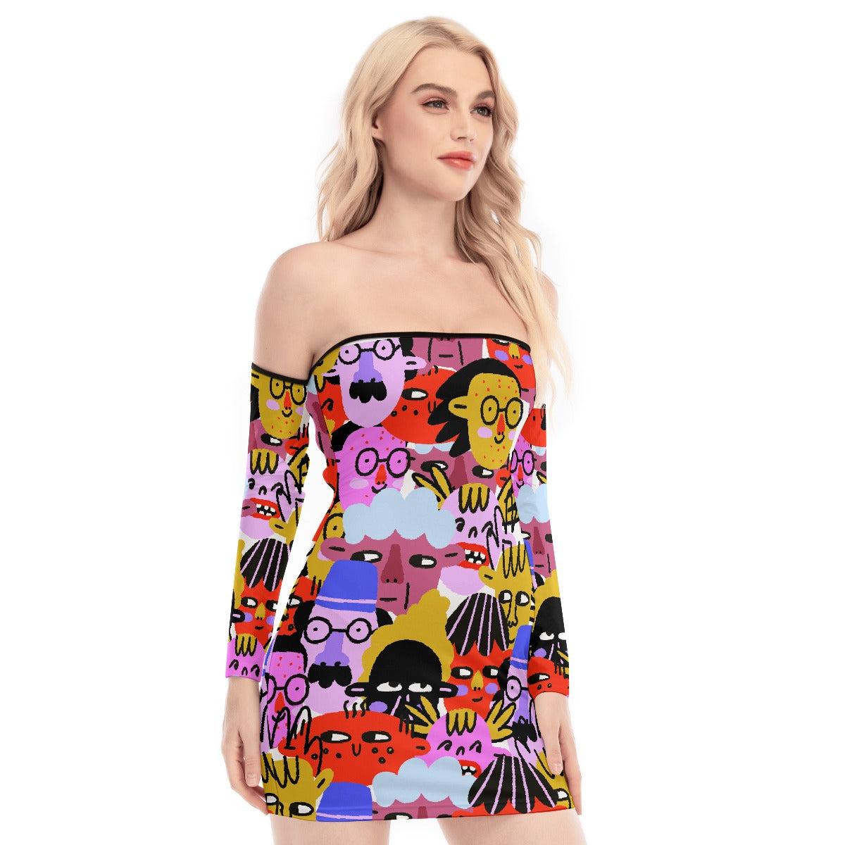 All-Over Print Women's Off-shoulder Back Lace-up Dress