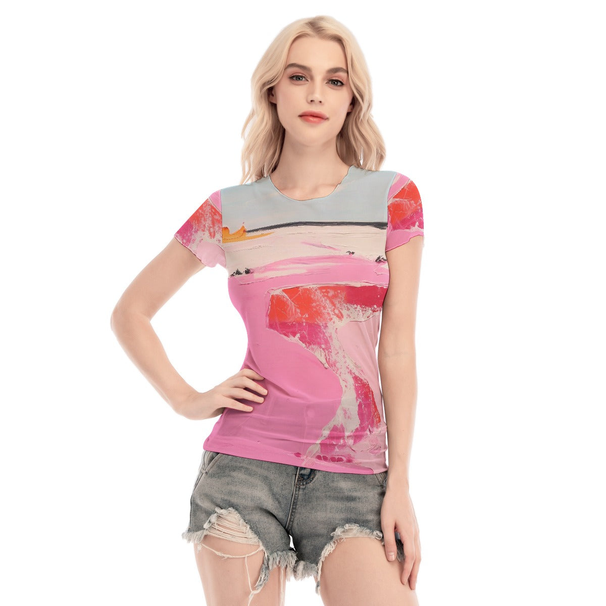 All-Over Print Women's Short Sleeve Mesh Blouse