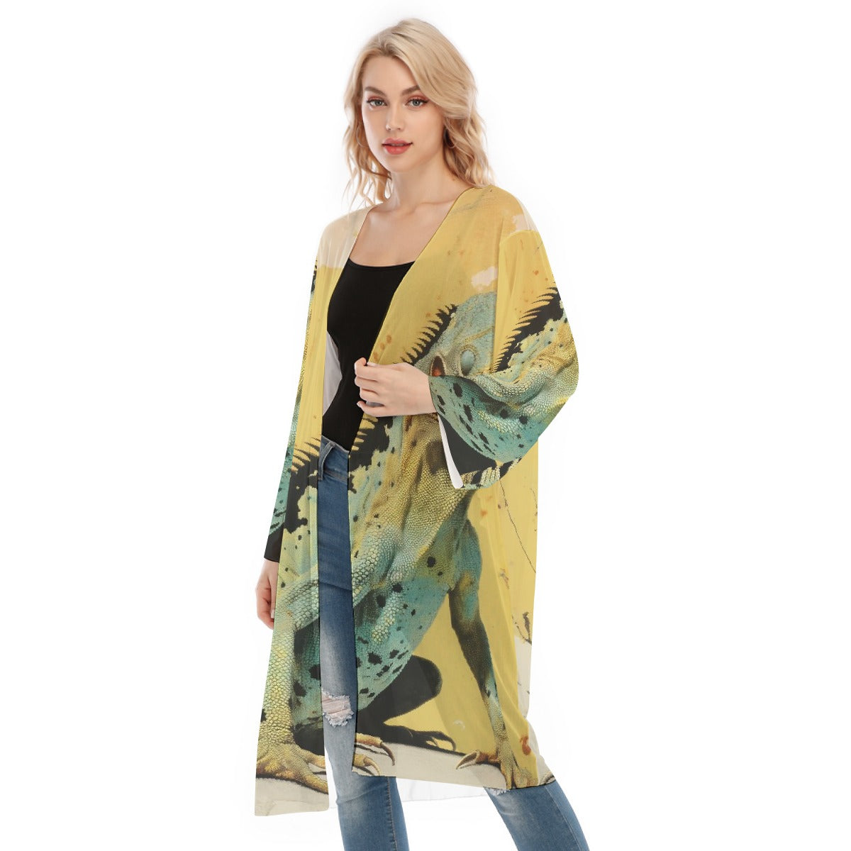 All- Over Print Women's Long Sleeve Mesh Cardigan