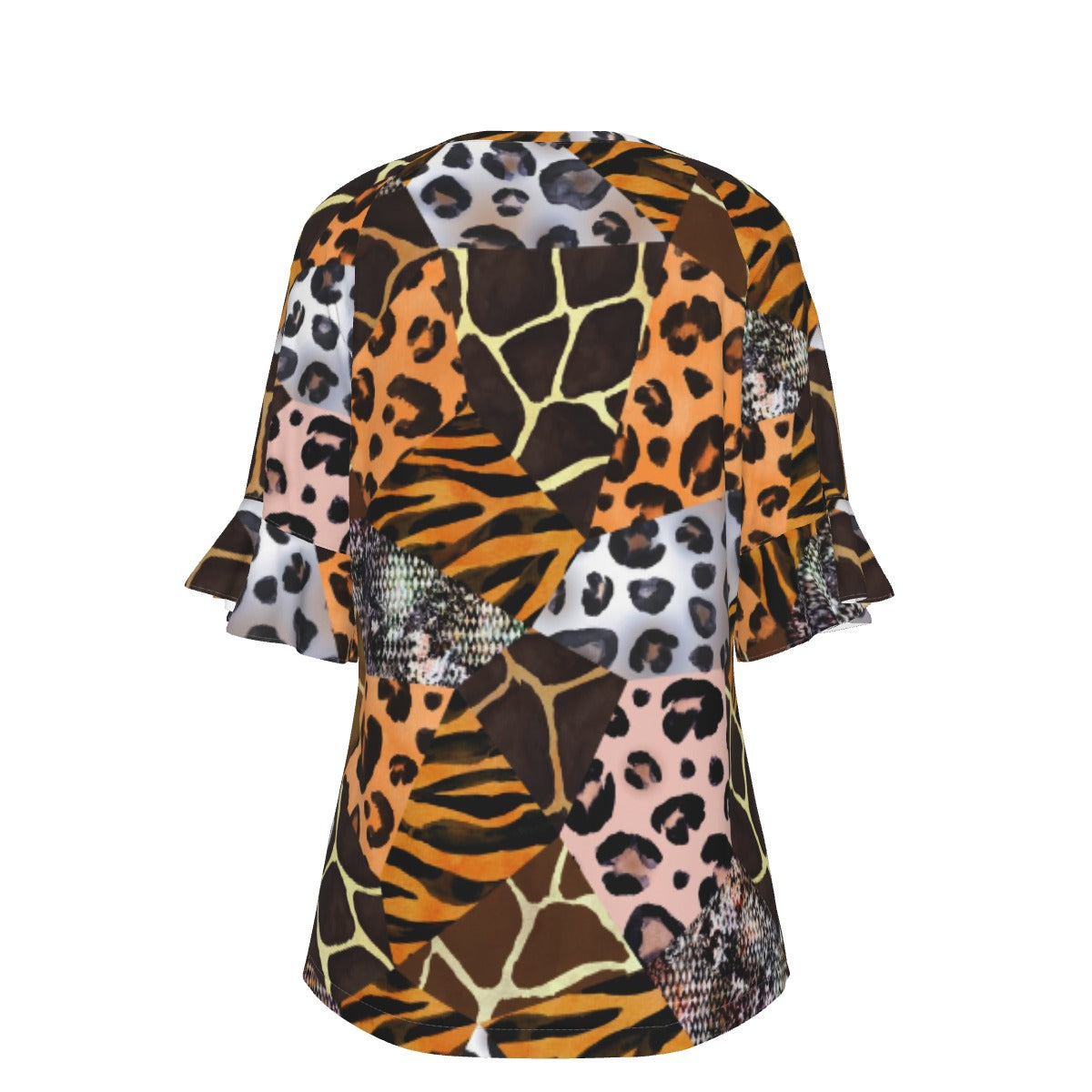 All-Over Print V-neck Women's T-shirt With Bell Sleeve