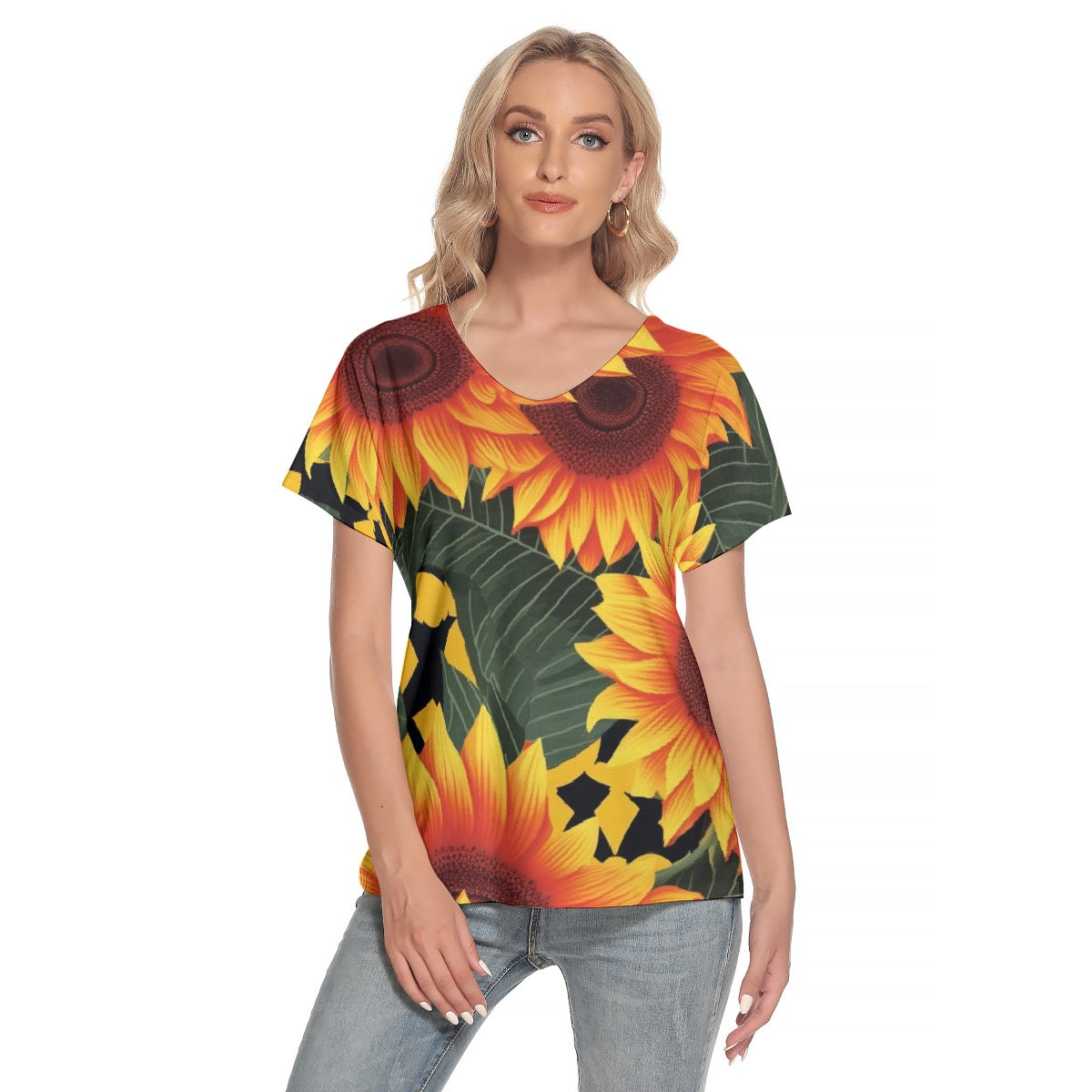 All-Over Print Women's Loose V-neck Short Sleeve T-shirt