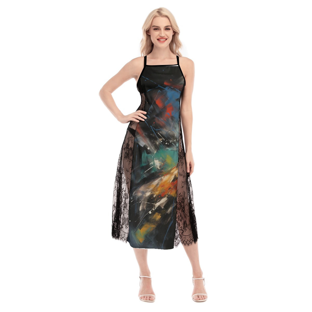 All-Over Print Women's Lace Cami Cross Back Dress