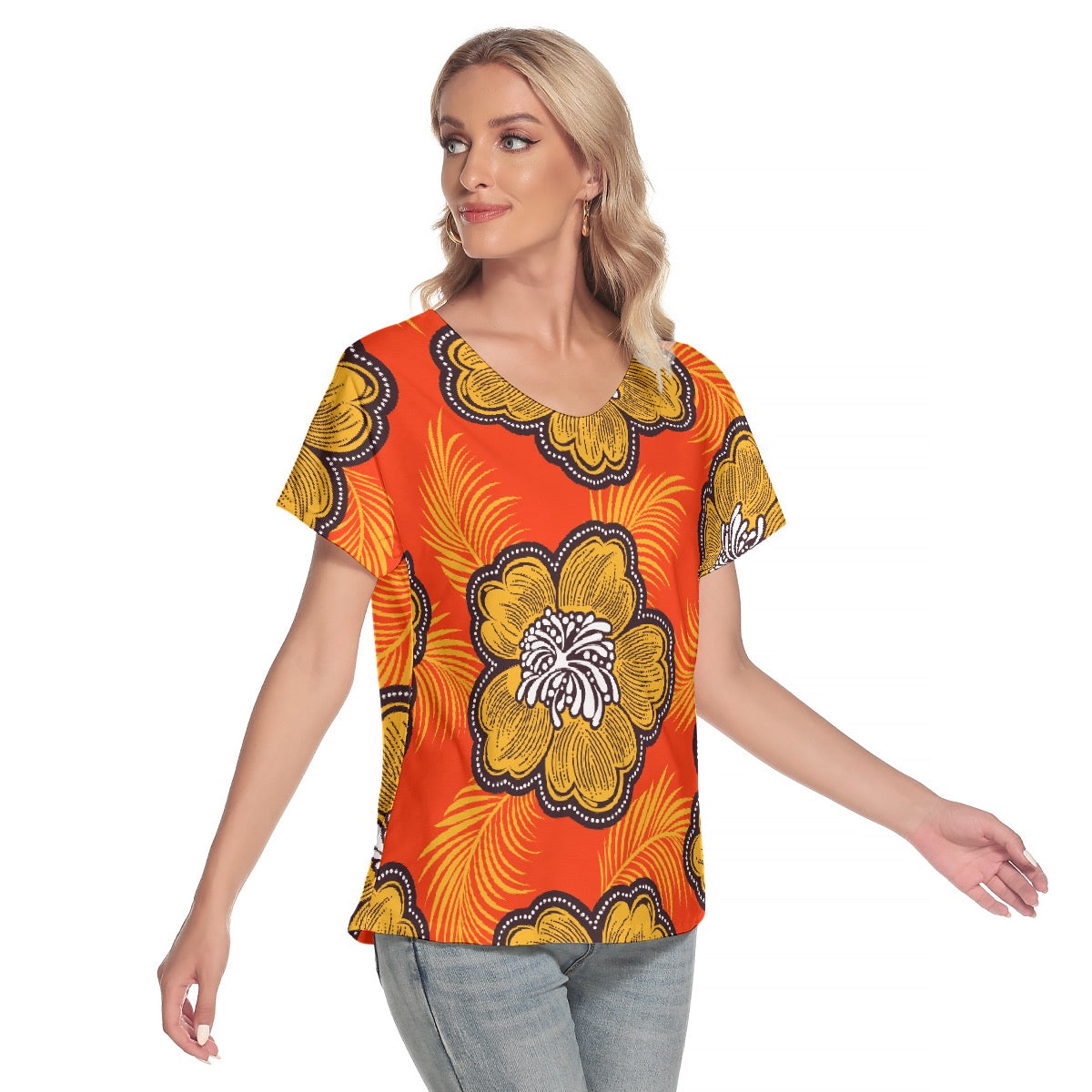 All-Over Print Women's Loose V-neck Short Sleeve T-shirt