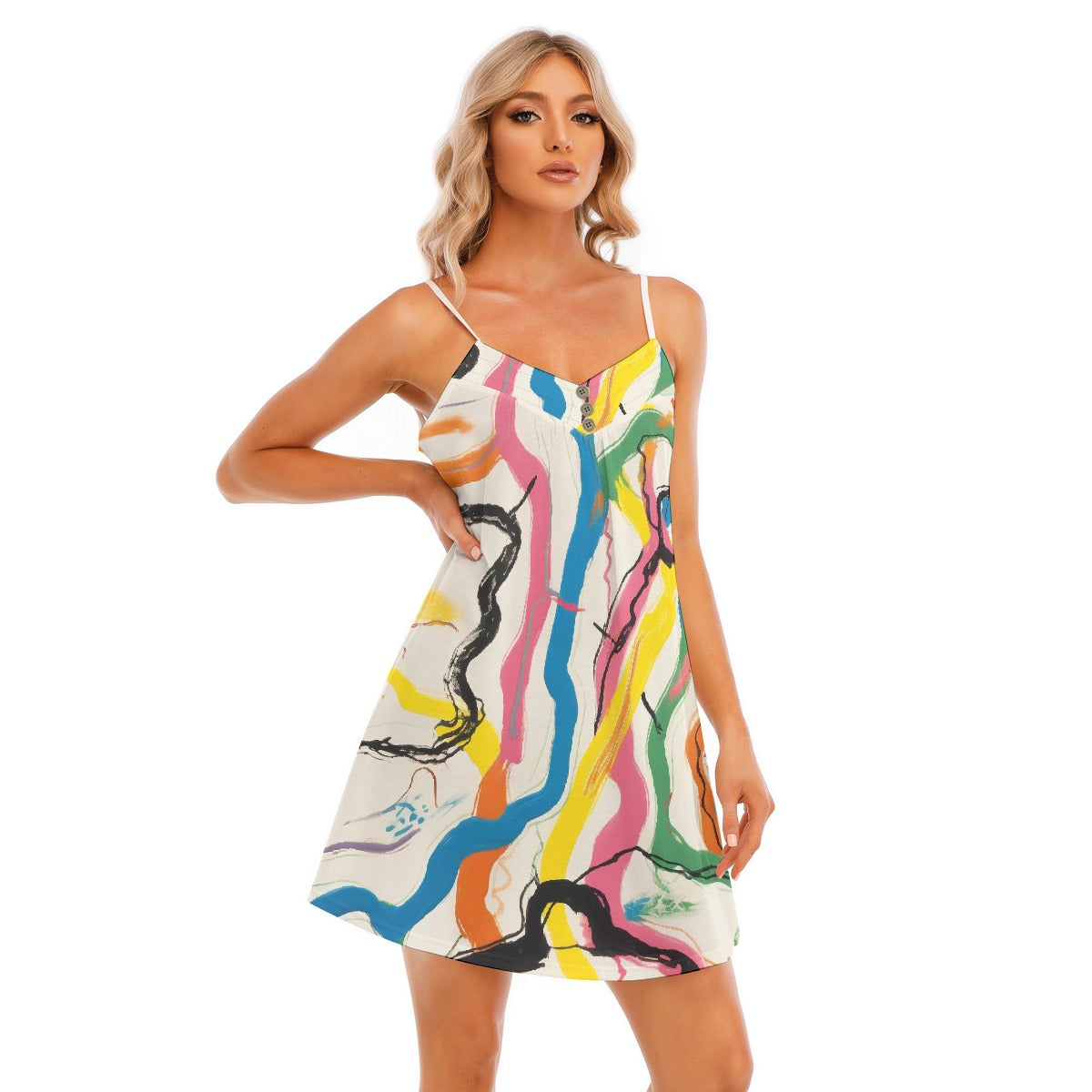 All-Over Print Women's V-neck Cami Dress