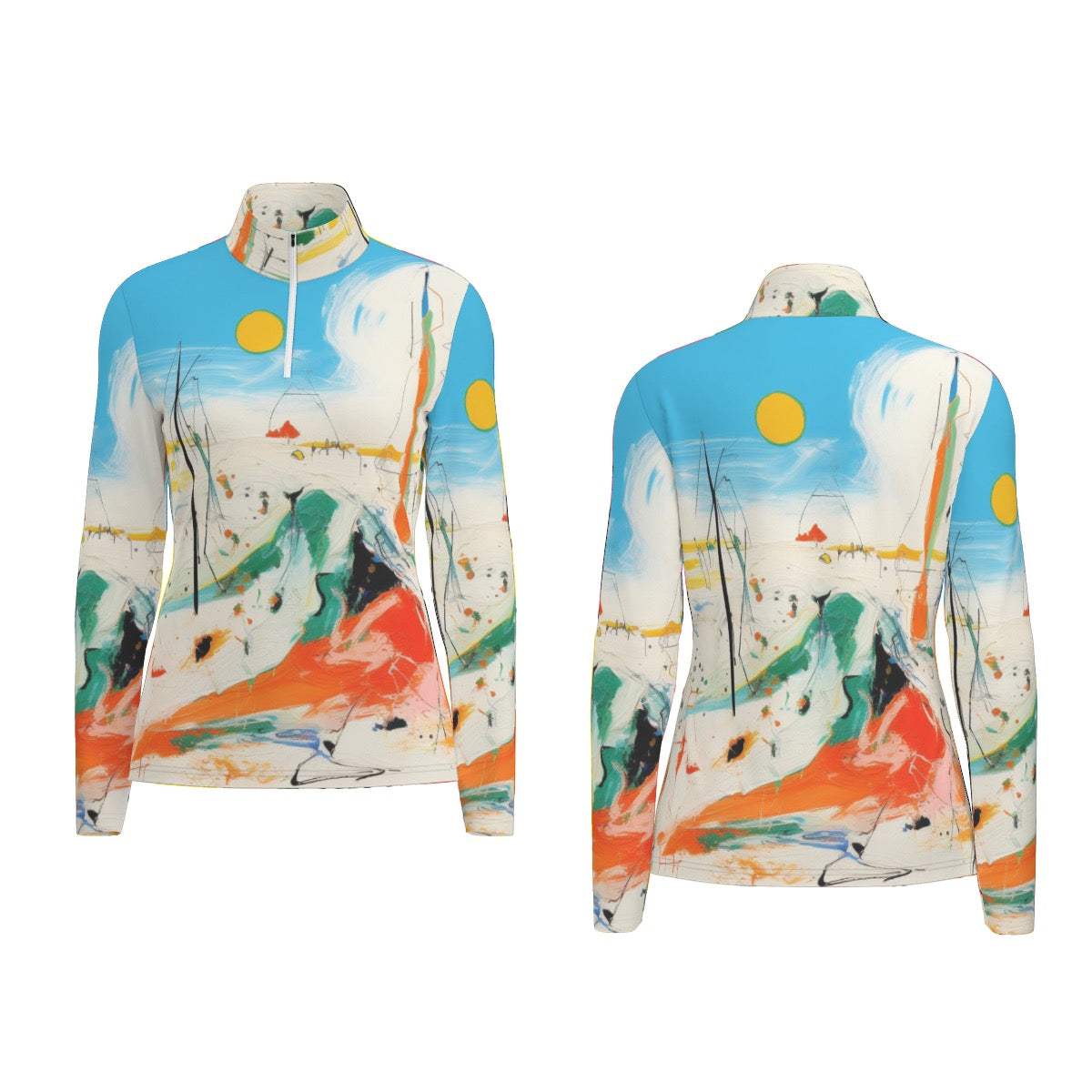 All-Over Print Women's Sports Collar Jersey With Long Sleeve