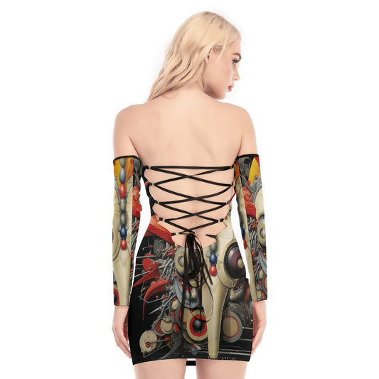 All-Over Print Women's Off-shoulder Back Lace-up Dress