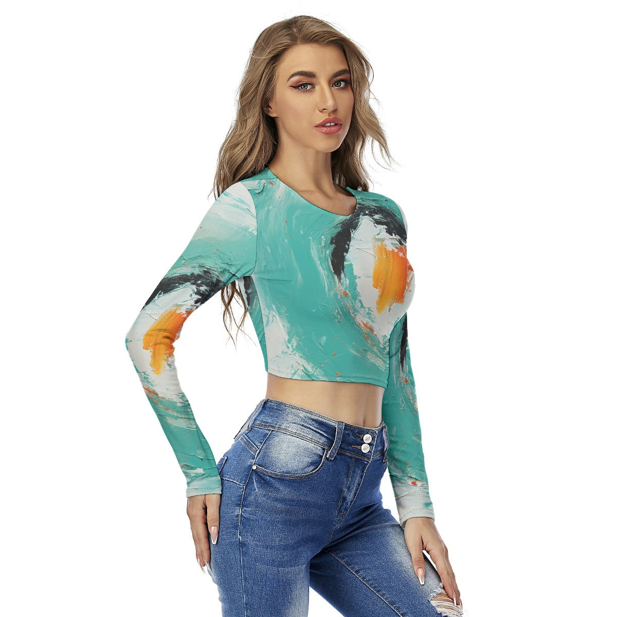 All-Over Print Women's Round Neck Crop Top T-Shirt