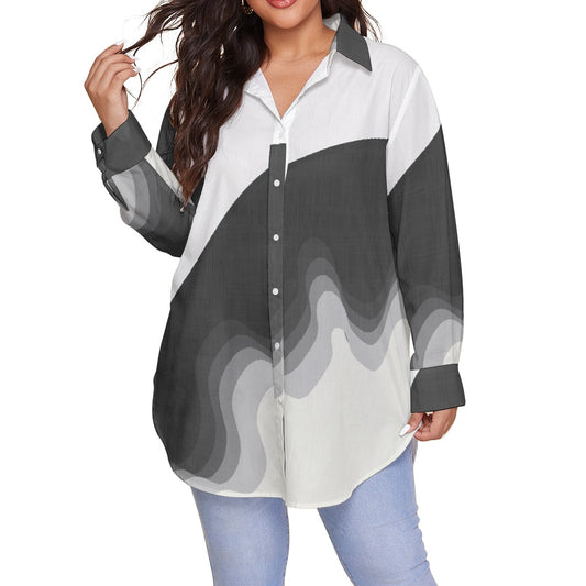 All-Over Print Women's Shirt With Long Sleeve(Plus Size)