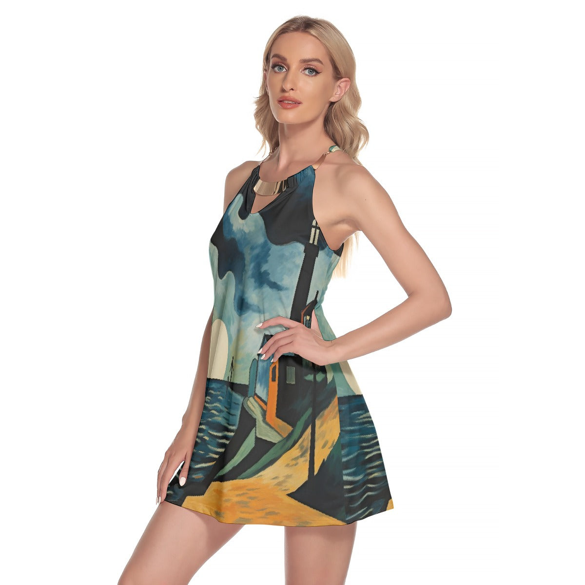 All-Over Print Women's Round Neck Above Knee Dress