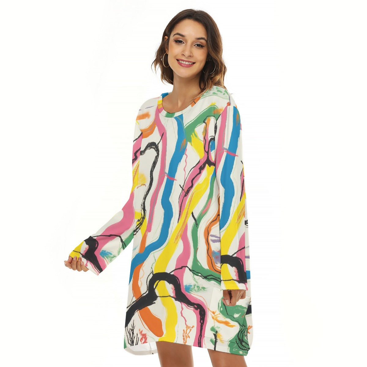 All-Over Print  Women's Loose Crew Neck Dress