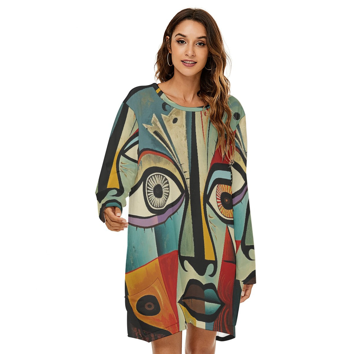 All-Over Print  Women's Loose Crew Neck Dress