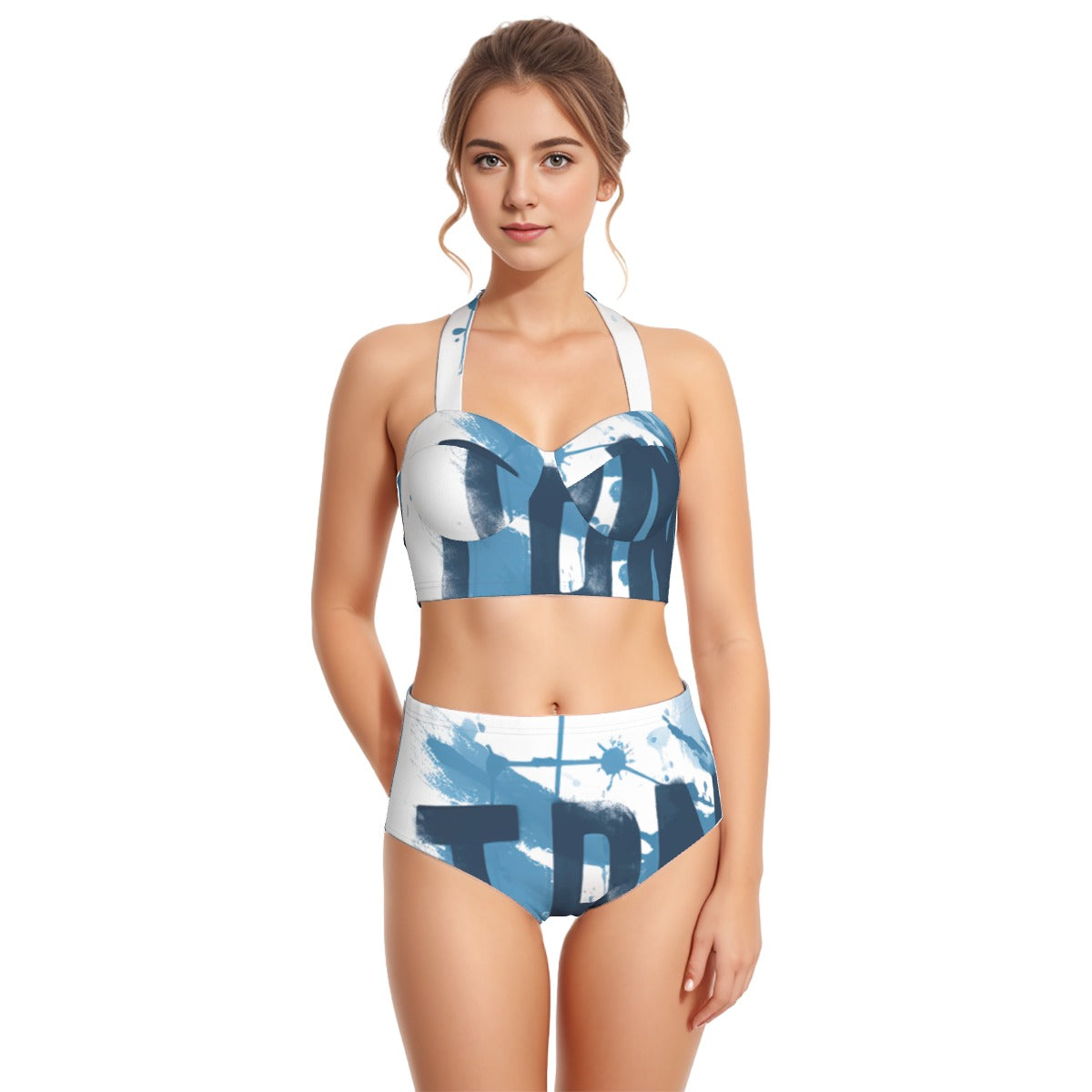 All-Over Print Women's Swimsuit Set With Halter