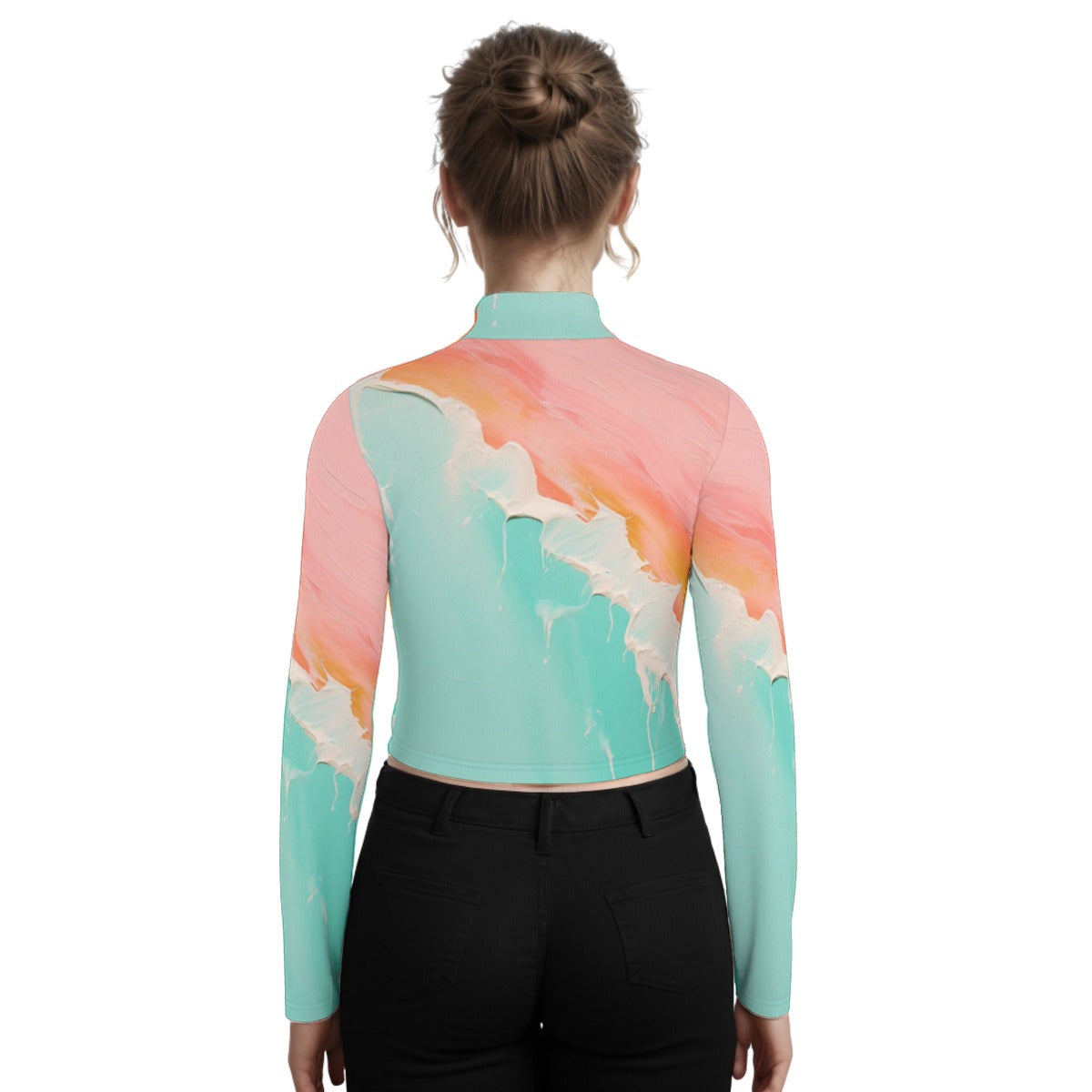 Eco-Friendly All-Over Print Women's Turtleneck T-shirt With Long Sleeve