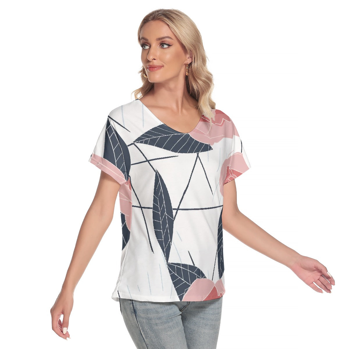 All-Over Print Women's Loose V-neck Short Sleeve T-shirt