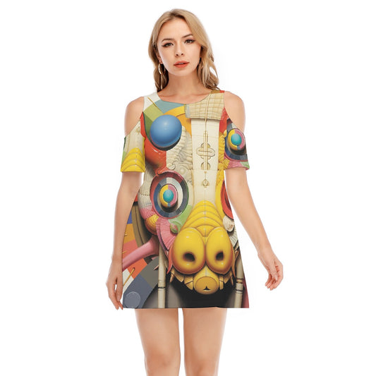 All-Over Print Women's Cold Shoulder Dress | 190GSM Cotton