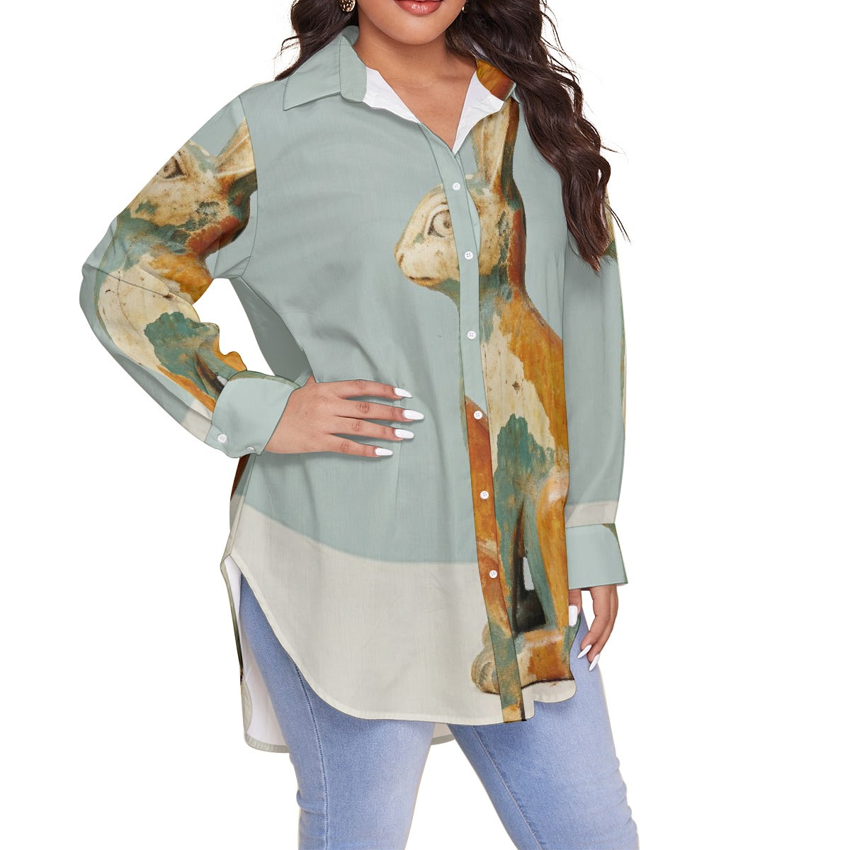 All-Over Print Women's Shirt With Long Sleeve(Plus Size)