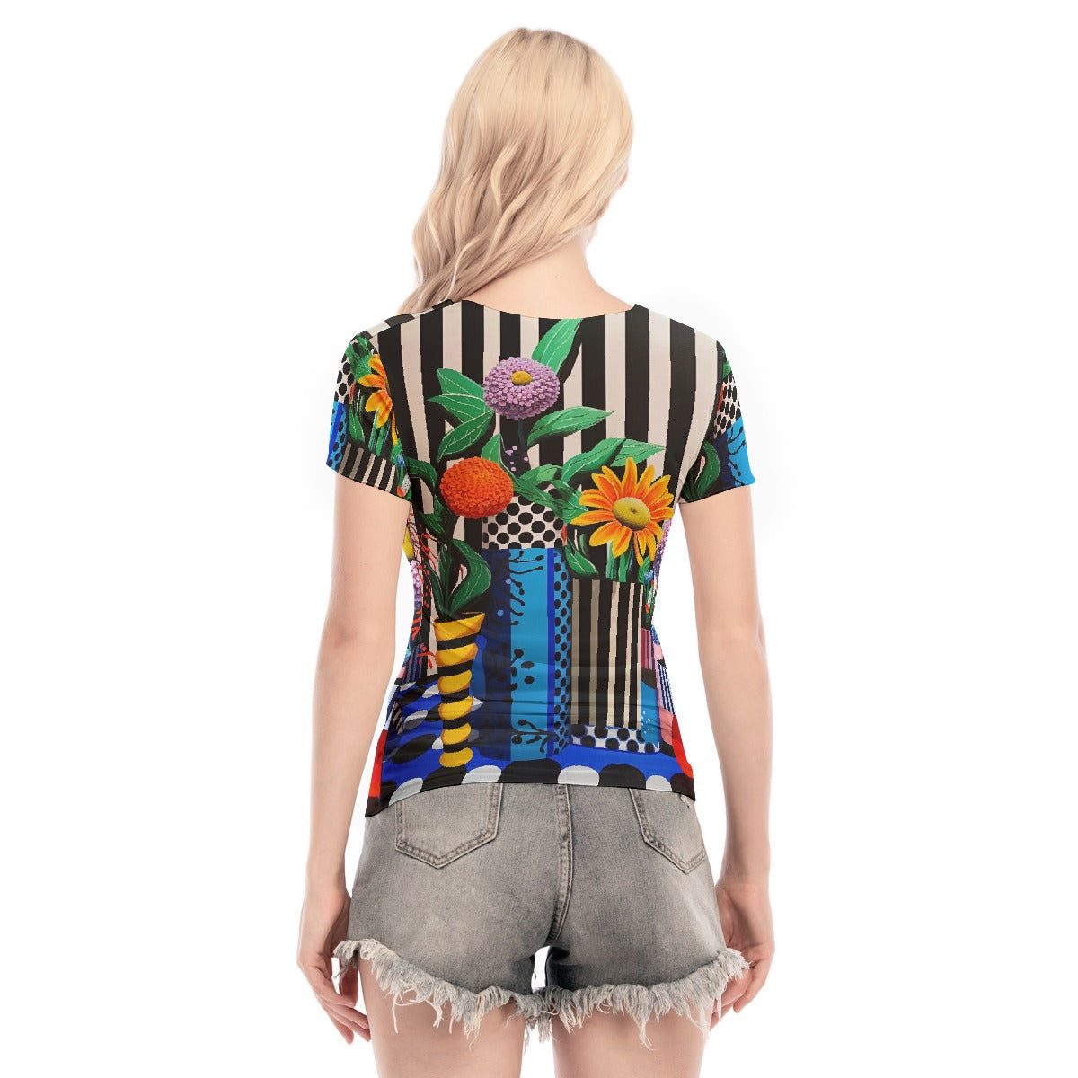 All-Over Print Women's Short Sleeve Mesh Blouse